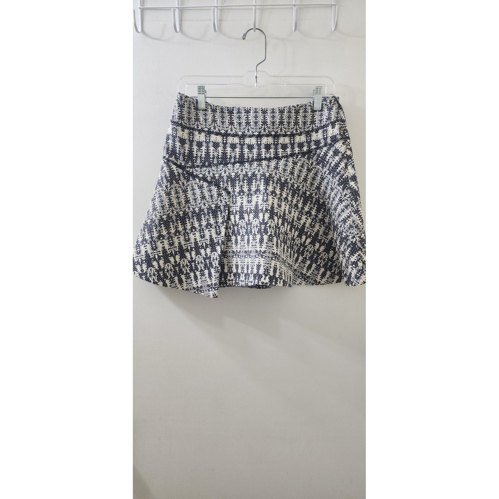 Derek Lam 10 Crosby Blue White Tweed Geometric A-Line Mini Skirt Womens Size 4